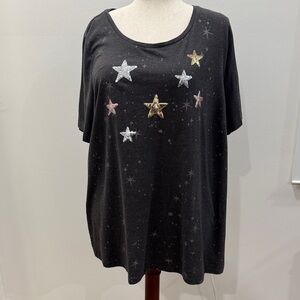 Avenue Black Tee with Metallic Star Accents